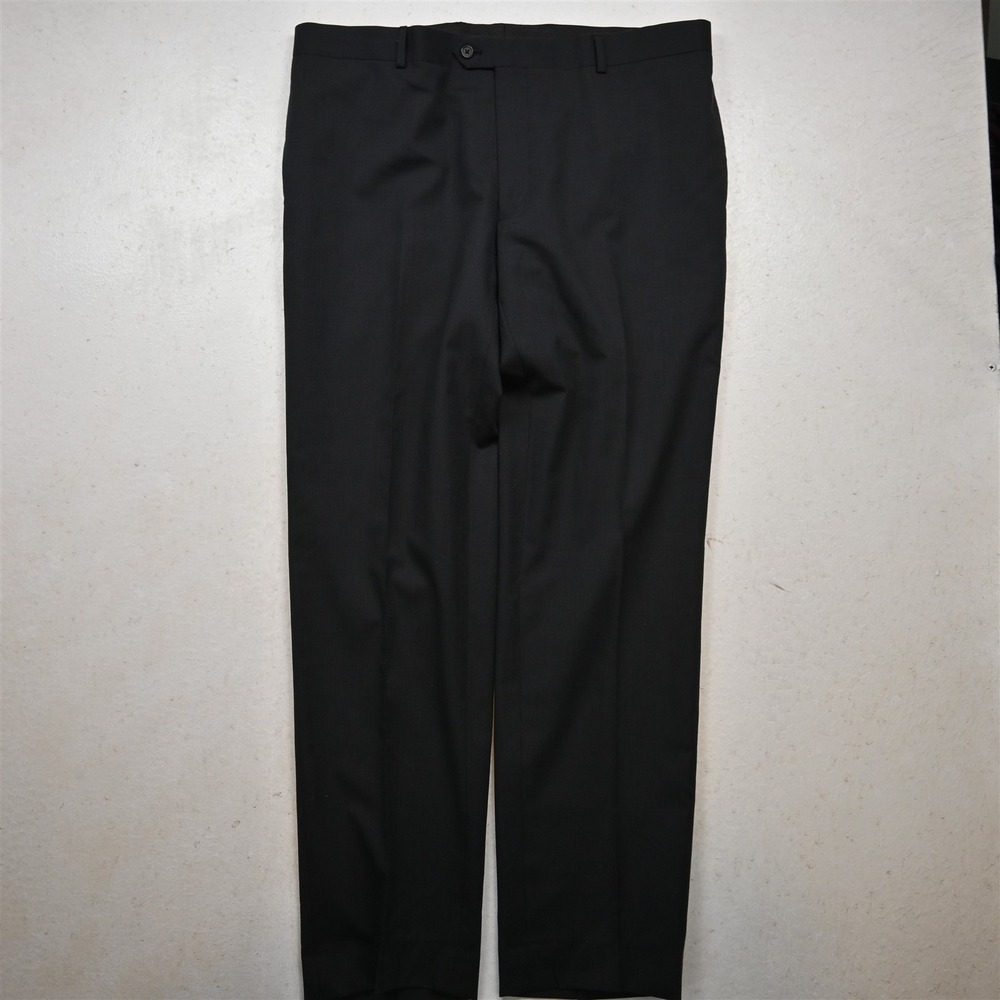 Egara 40x32 Dark Blue Gray Striped Wool Slim Straight Dress Mens Pants